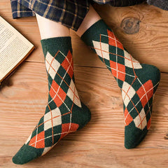 5 Pairs Argyle Crew Socks for Women