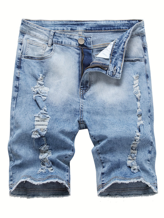 Men's Ripped Denim Shorts Street Style Distressed Denim Shorts