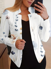 Plus Floral Print Long Sleeve Split Lapel Collar Slim Fit Blazer