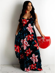  Boho Dress Floral Print V Neck Maxi Dress