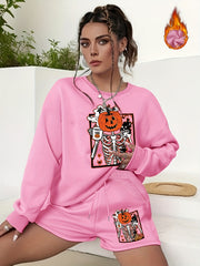  Halloween Graphic Print Sweatshirt & Shorts Set