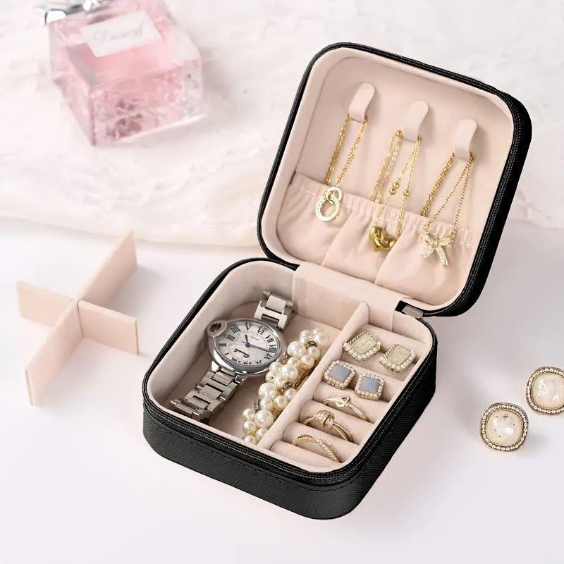 Portable Grid Jewelry Storage Box Necklaces Organizer Case