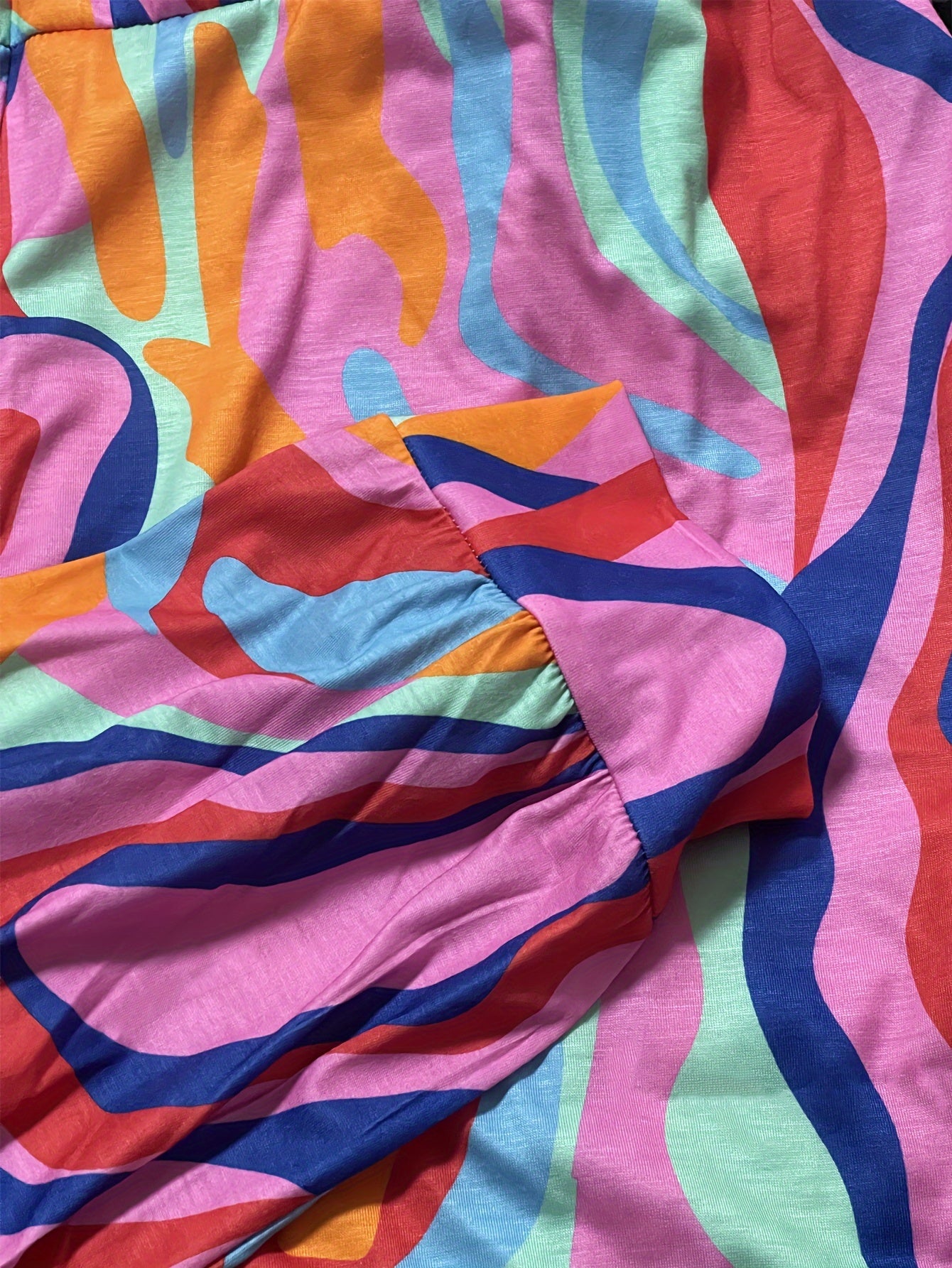 Colorblock Abstract Print V Neck Jumpsuit