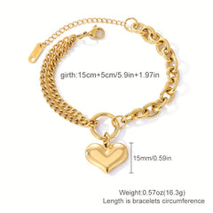 Heart Pendant Double Layers Chain Bracelet Stainless Steel Bangle
