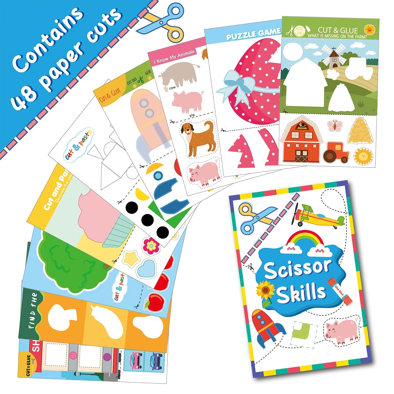 Scissor Skills Activity Book for DIY Paper Crafts - Colorful Designs