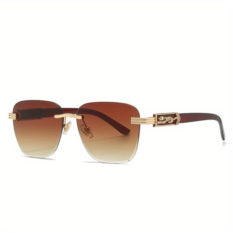 Rimless Square Sunglasses Leopard Decor UV400