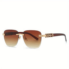 Rimless Square Sunglasses Leopard Decor UV400