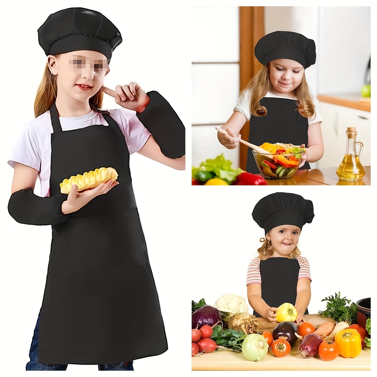 Kids Apron and Chef Hat Set Skincare-Friendly with Pockets