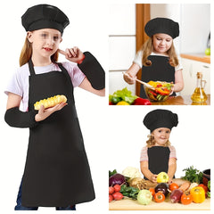 Kids Apron and Chef Hat Set Skincare-Friendly with Pockets