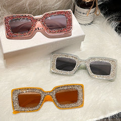 Y2K Rhinestone Square Sunglasses Bling Sun Shades UV400
