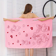 Rabbit Pattern Microfiber Bathrobe Towel Wearable Wrap Skirt Soft Absorbent