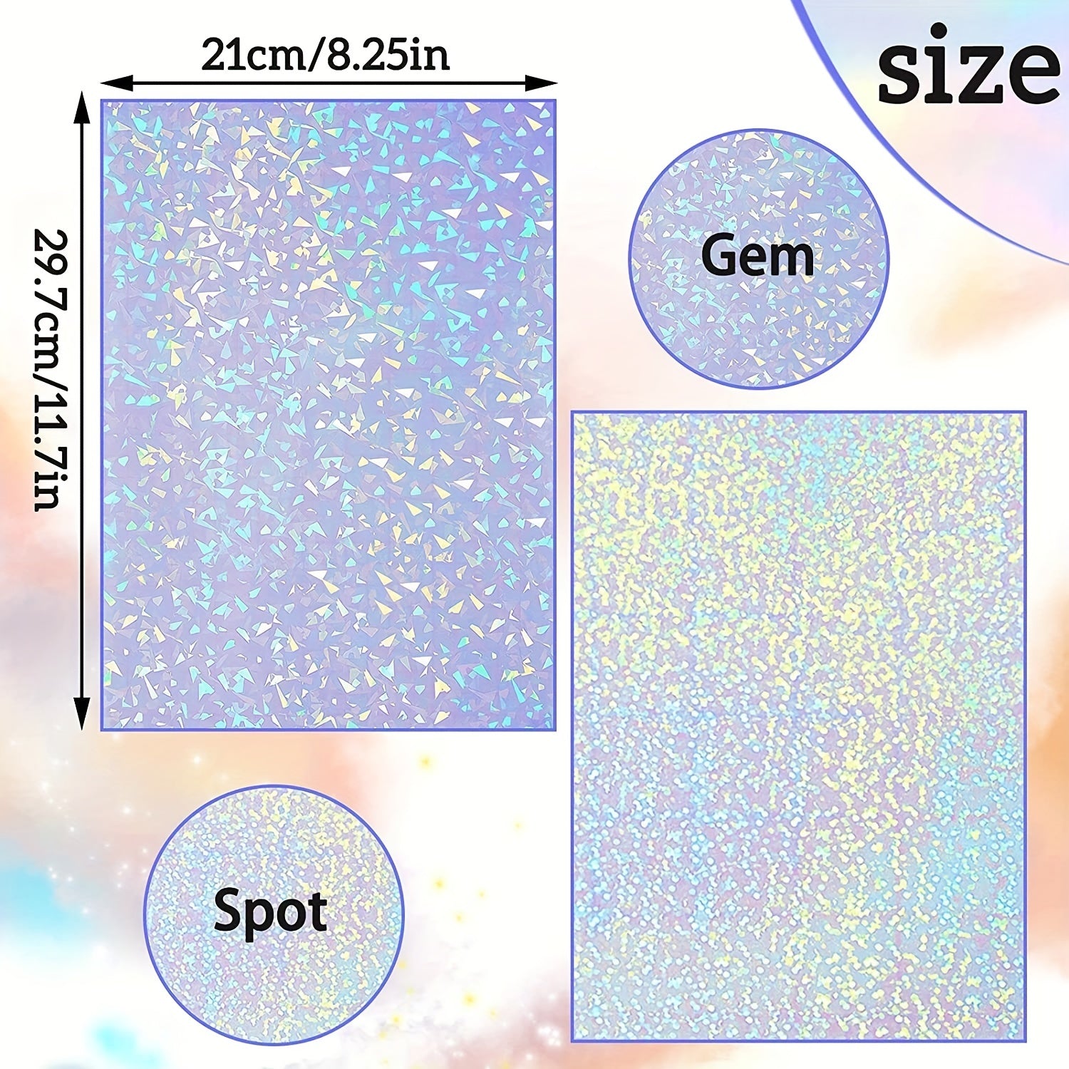 Holographic Laser Transparent Stickers A4 Vinyl Self Adhesive Waterproof Film