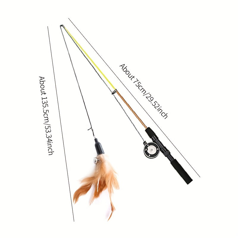 Interactive Cat Feather Teaser Wand with Replacement Heads
