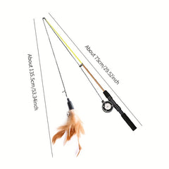 Interactive Cat Feather Teaser Wand with Replacement Heads