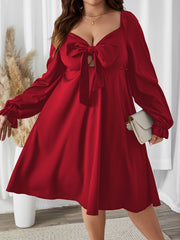  Solid Cut Out Bow Knot Front Dress