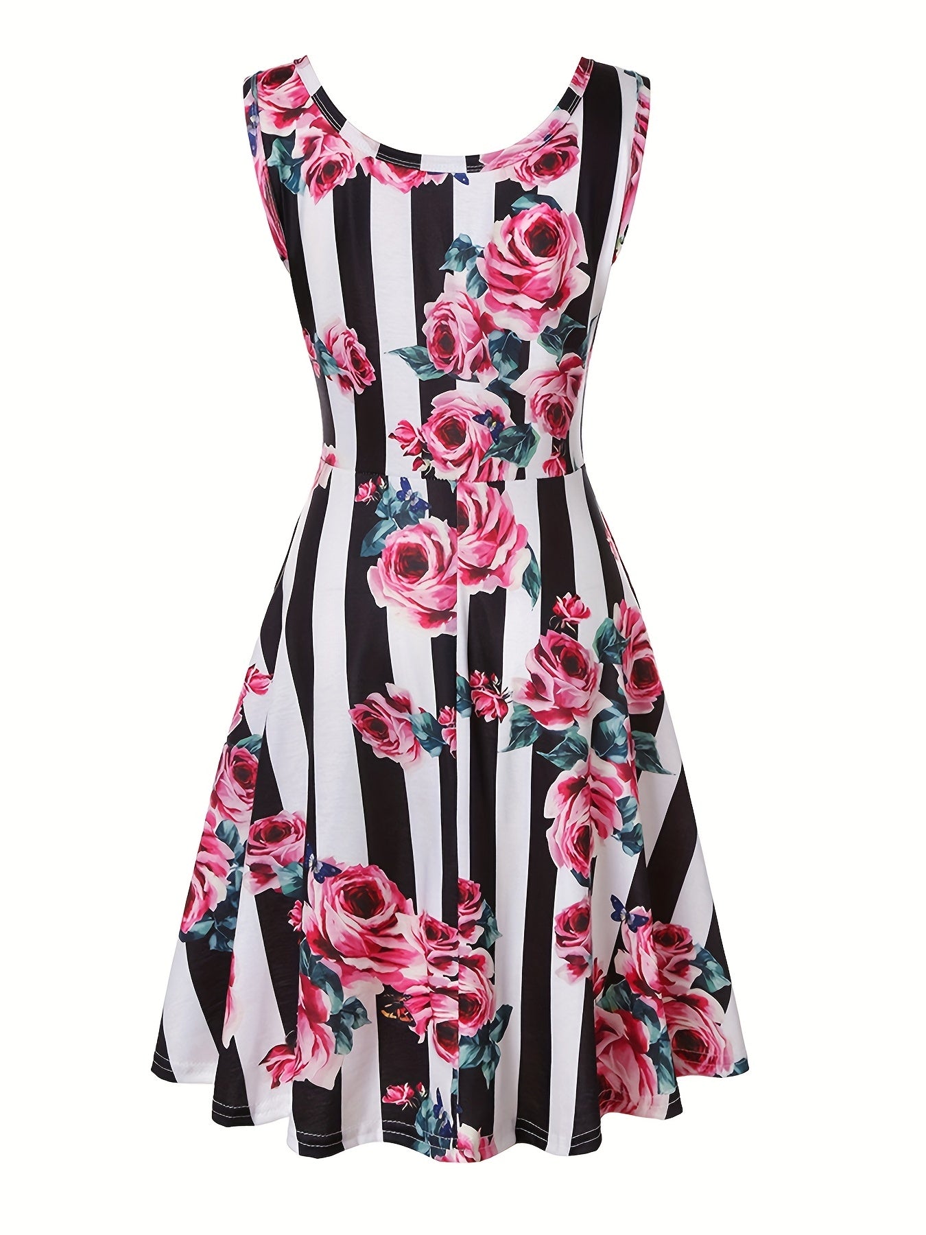  Casual Tank Dress Women's Plus Graphic Print Round Neck Medium Stretch