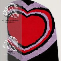 Red Heart Jacquard Beanie Warm Knit Hat Elastic Knitted Skull Cap