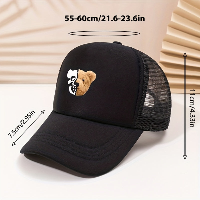 Skull Bear Trucker Hat Hip Hop Mesh Dad Cap For Women