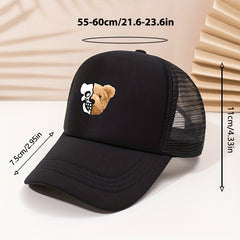 Skull Bear Trucker Hat Hip Hop Mesh Dad Cap For Women