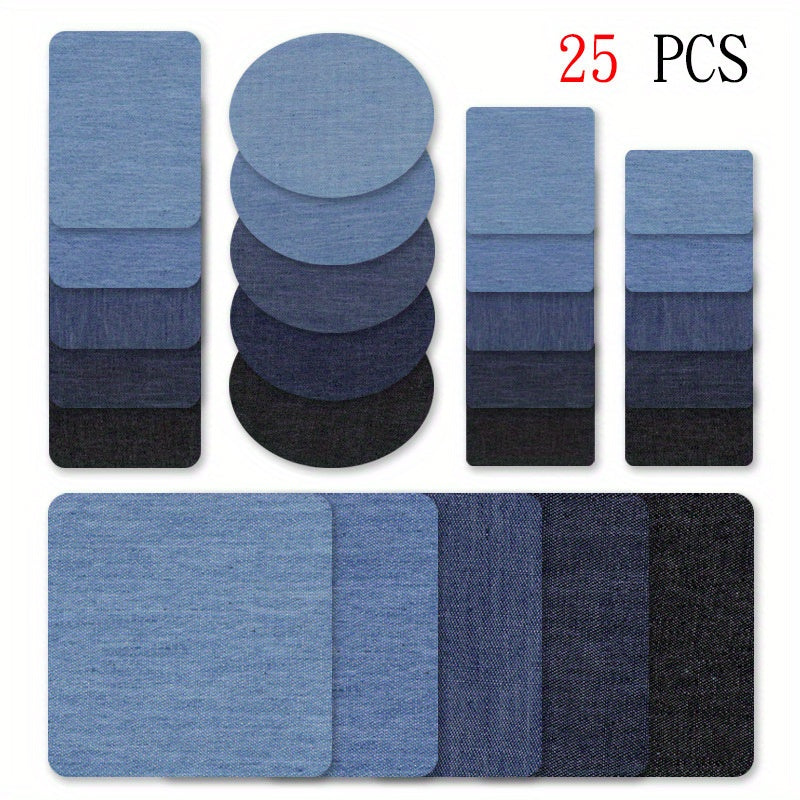 25pcs Iron On Denim Patches Jeans Repair Fabric DIY Sewing Self Adhesive
