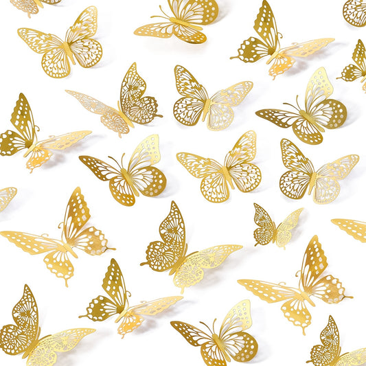 12pcs 3D Golden Butterfly Wall Decor - Perfect for Birthday Party & Nursery