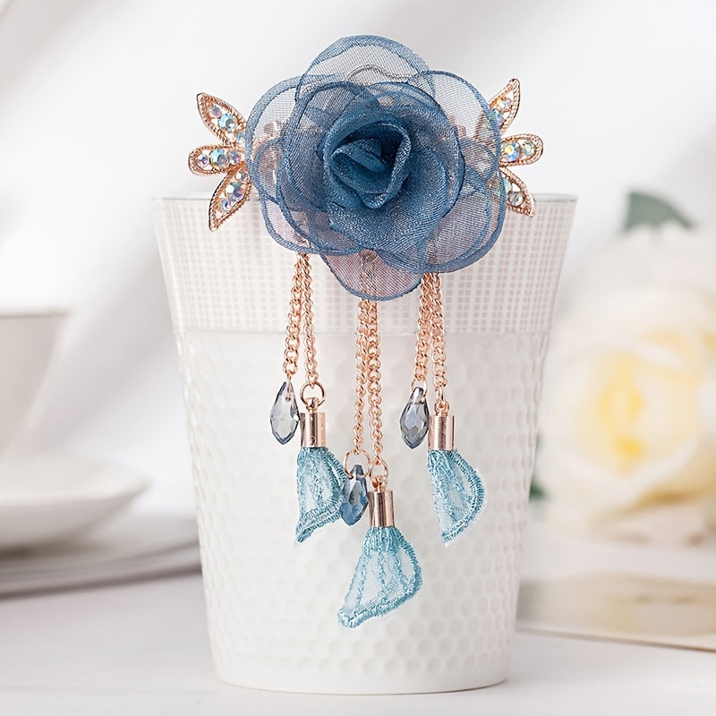 Silky Yarn Rose Flower Hair Clip for Prom and Parties