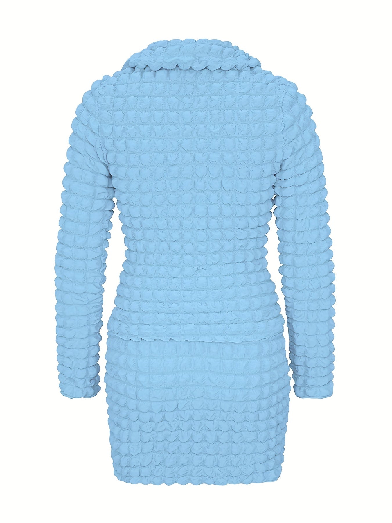 Popcorn Style Two Piece Skirt Set Button Front Top & Textured Skirt