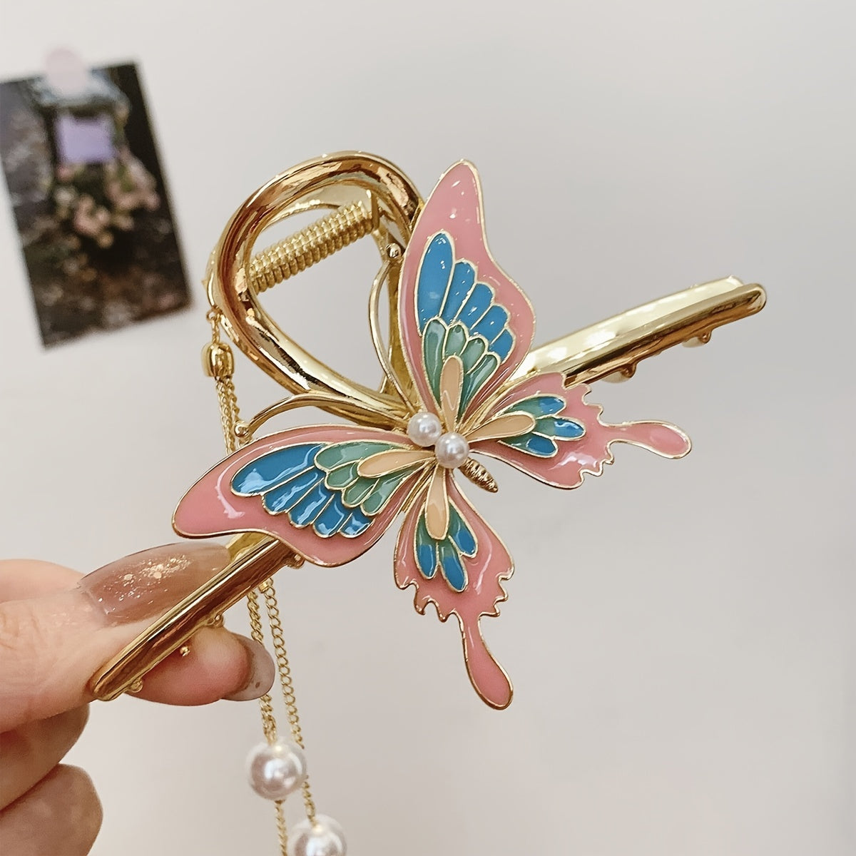 Butterfly Tassel Hair Claw Clip Large Pearl Hair Jaw Clip