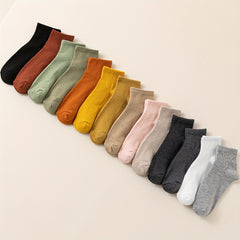 14 Pairs Women's Crew Short Socks Solid Color Comfy & Breathable Stockings