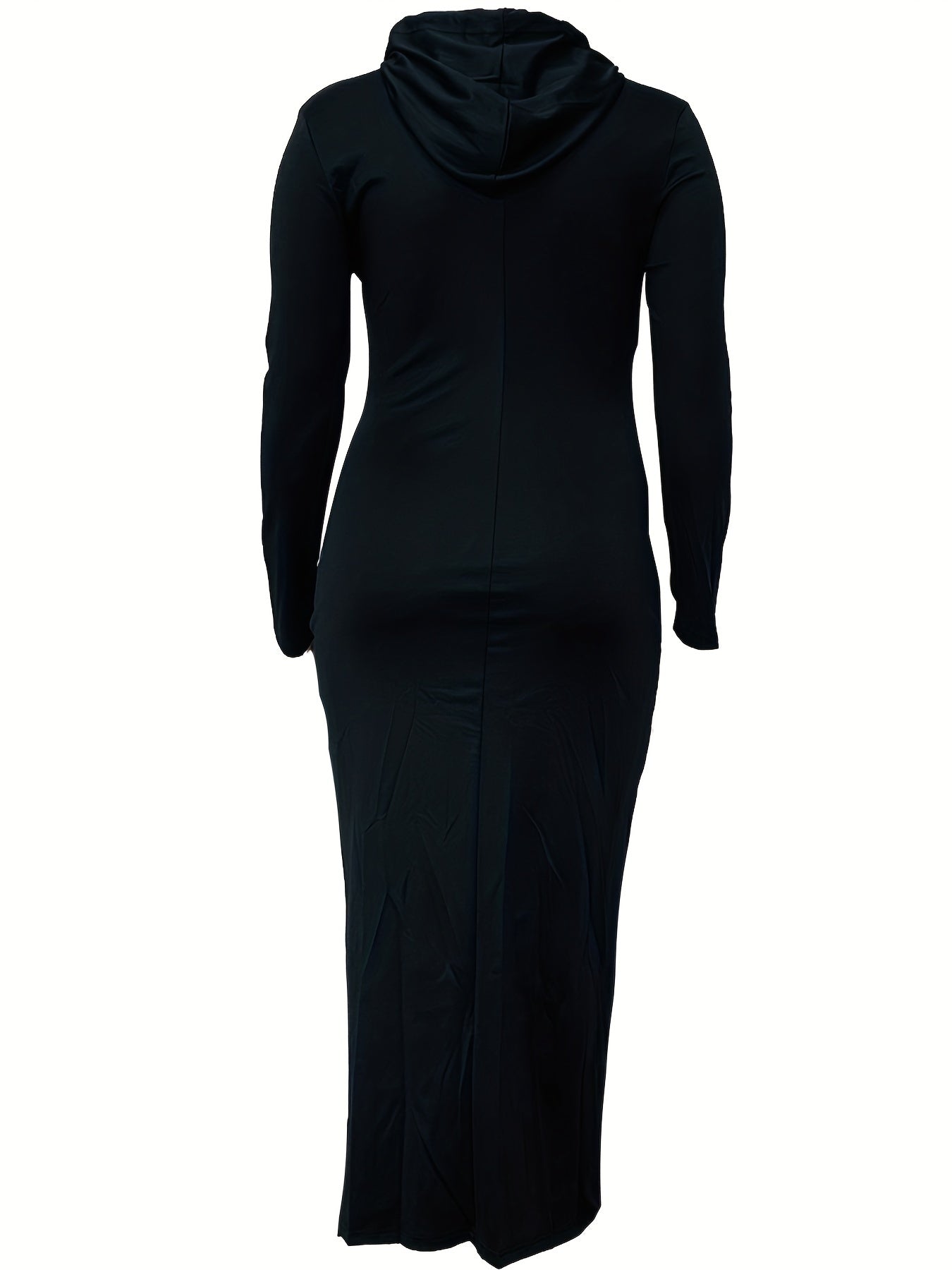 Solid Long Sleeve Sweatshirt Dress with Drawstring Split