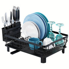 Kitchen Dish Drain Rack With Drainboard and Utensil Holder