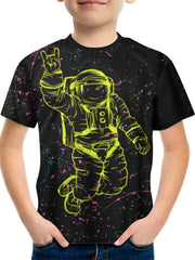 Floating Astronaut Print Boy's Short Sleeve T shirt Breathable Casual Top