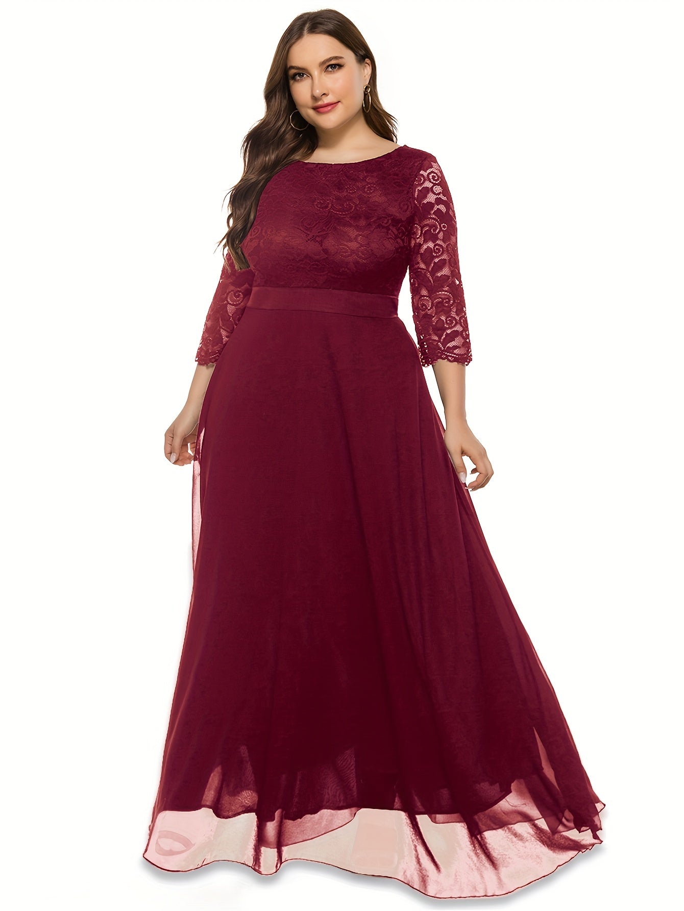  Lace Half Sleeve Round Neck Bridesmaid Dress