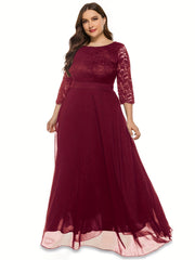  Lace Half Sleeve Round Neck Bridesmaid Dress