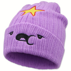 Anime Purple Slouchy Beanie Cartoon Embroidery Knit Hat Elastic Soft