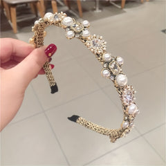 Baroque Rhinestone Headband Faux Pearl Hoop Glitter Hair Band