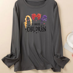 Women's Plus Size Funny Witch Print Long Sleeve Pajama Top