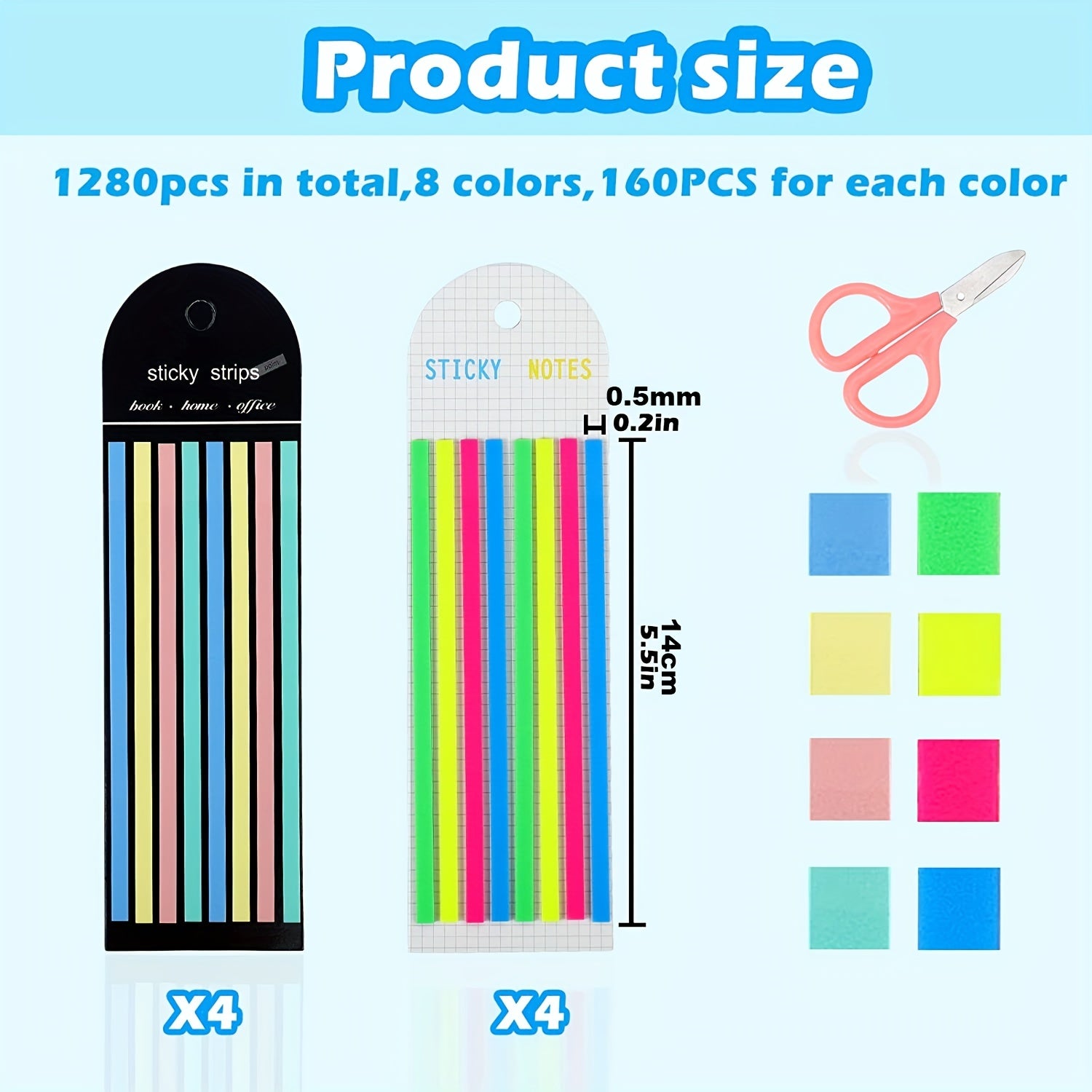 1280pcs Waterproof Highlighter Sticky Page Markers Tabs for Office School Study