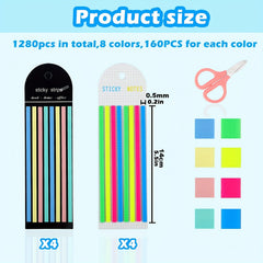 1280pcs Waterproof Highlighter Sticky Page Markers Tabs for Office School Study