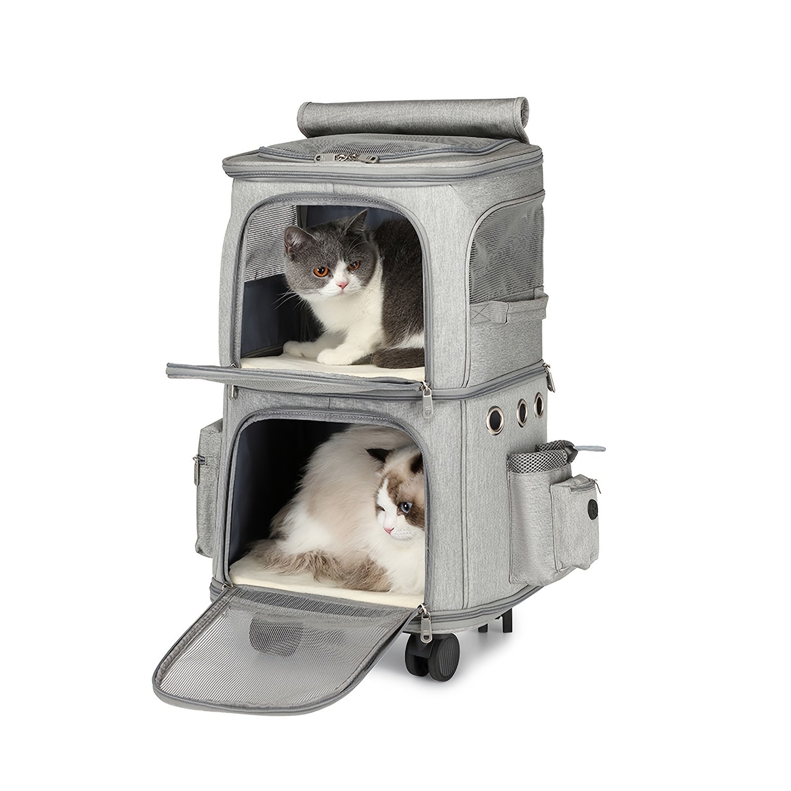 Rolling Pet Carrier For Dogs 2 Compartments & Wheels