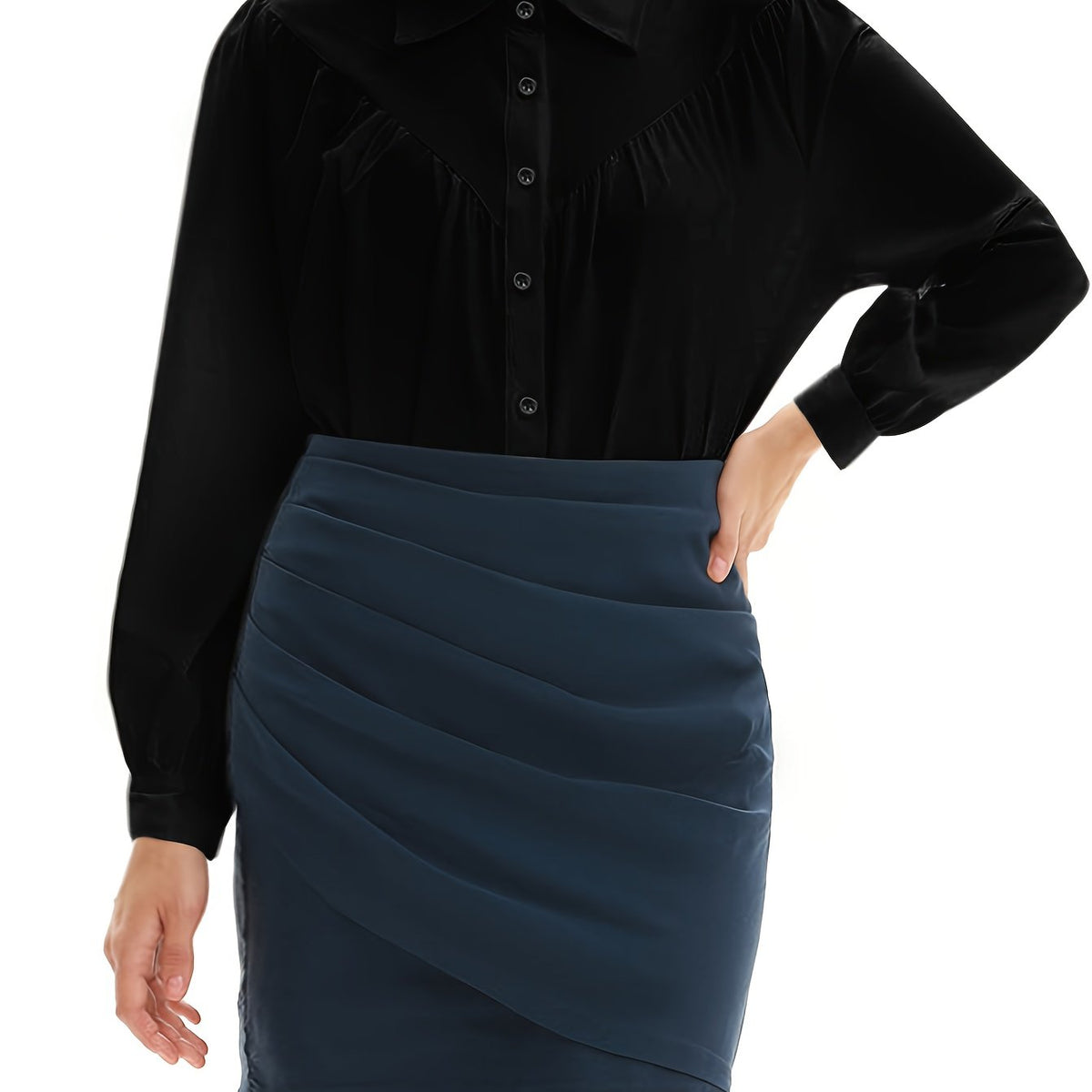 Women's Plus Size Ruched Long Sleeve Casual Blouse