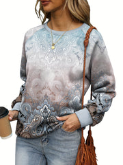 Allover Print Long Sleeve Crew Neck Sweatshirt
