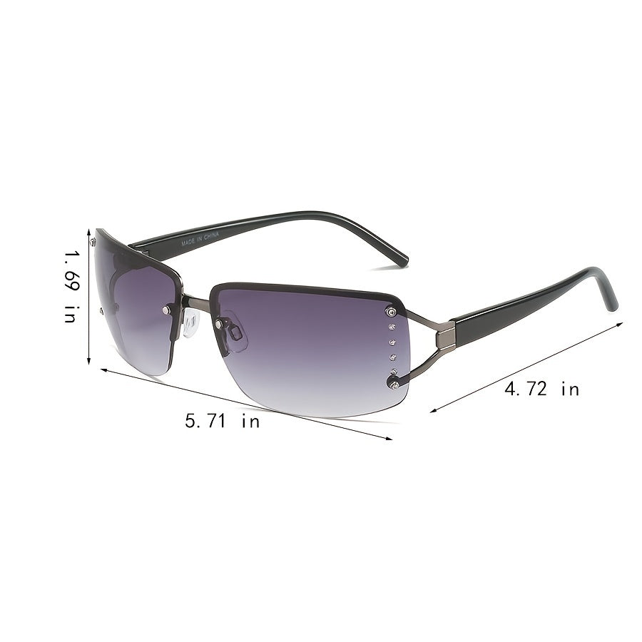 Rhinestone Rimless Sunglasses, Y2K Stylish Women's Eye Wear