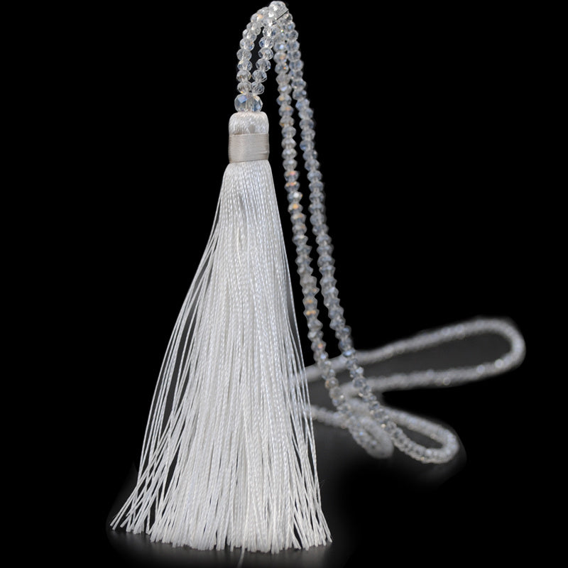 Multicolor Crystal Beaded Necklace Tassel Pendant Long Sweater Chain