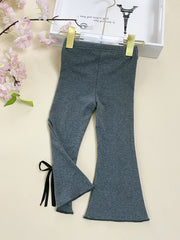 Girl Sweet Bow Flare Pants Soft Stretch Bell Bottom Pants