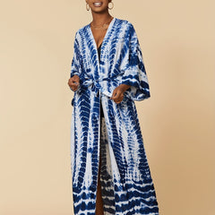Tie Dye Cover Up Shirt V Neck Loose Fit Kimono Beachwear Boho Style Women's Swim
