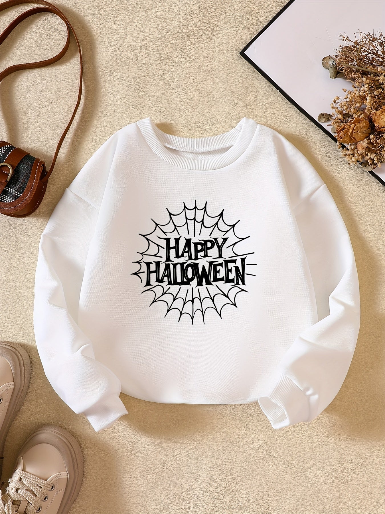Girls' Happy Halloween Print Sweatshirt Long Sleeve Pullover