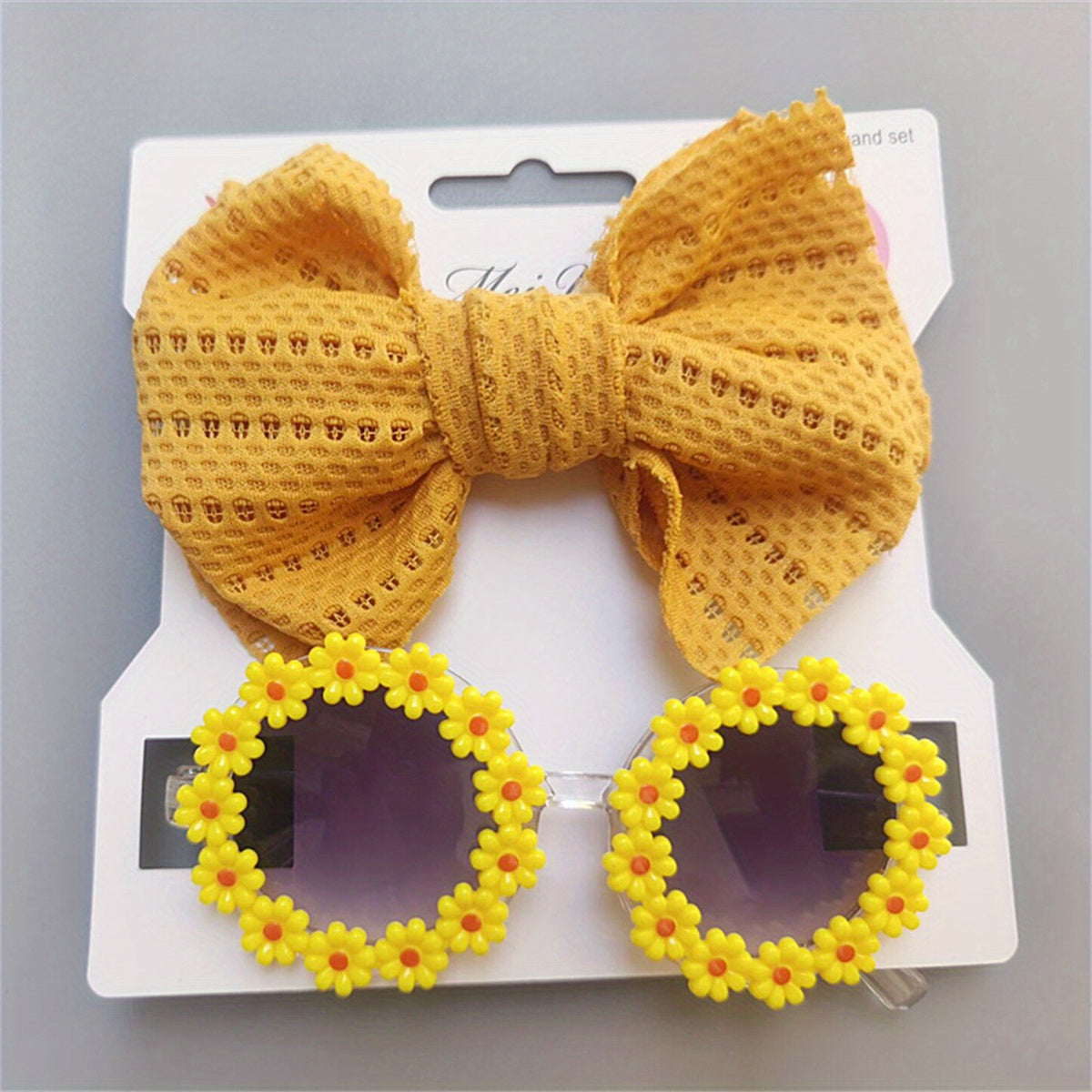 2pcs Girls Bowknot Hair Rope & Flower Sunglasses for Sun Protection