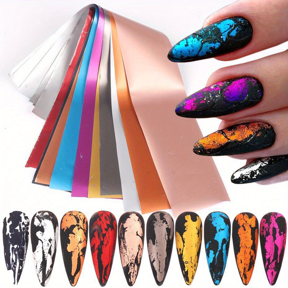 10pcs Golden Starry Nail Foils Matte Mirror Metal Paper Gel Polish Transfer