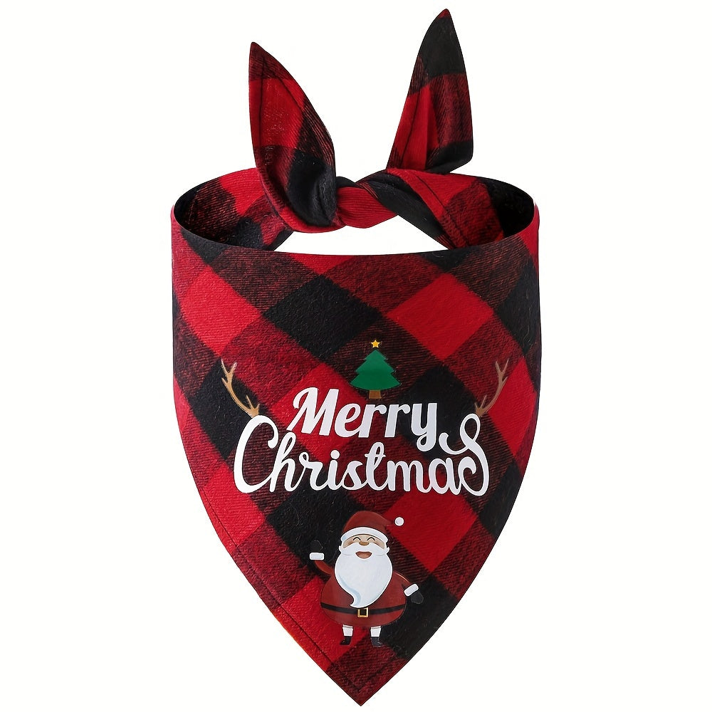 Christmas Pet Triangle Scarf Plaid Dog Saliva Towel Santa Claus Letter Graphic
